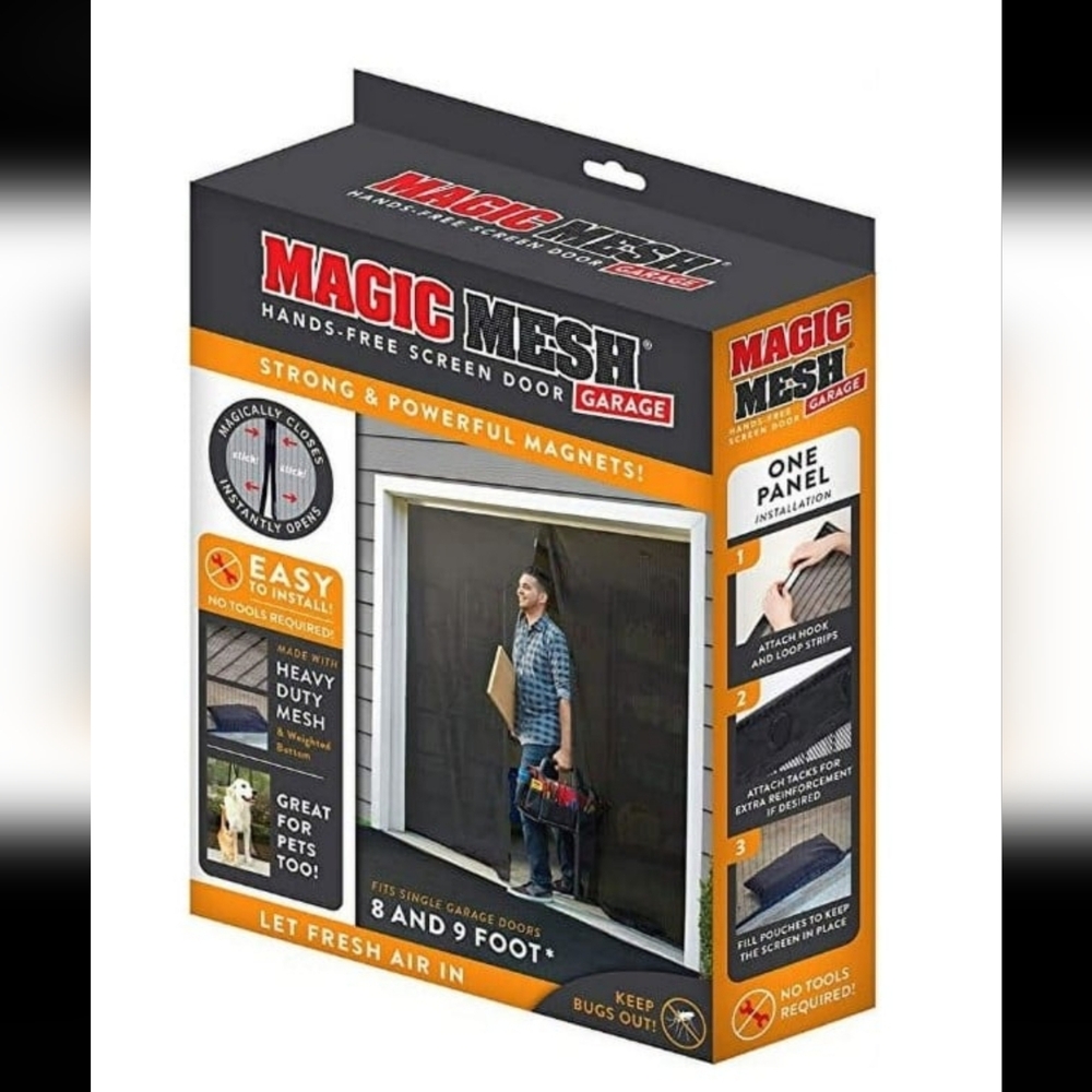 New Magic mesh screen hands free single garage doors 8' & 9 foot door